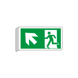 Cartello BIFACCIALE uscita di emergenza freccia alto a sx EN ISO 7010