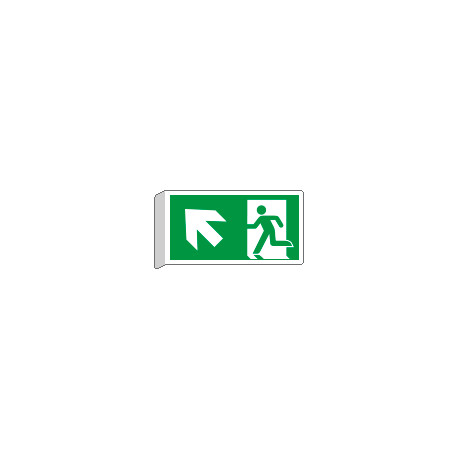 Cartello BIFACCIALE uscita di emergenza freccia alto a sx EN ISO 7010