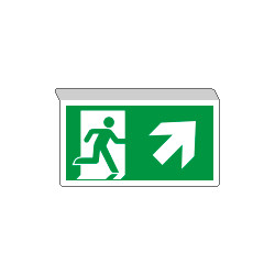 Cartello SOSPESO bifacciale uscita emergenza freccia ds alto ISO 7010