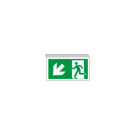 Cartello SOSPESO bifacciale uscita emergenza freccia sn basso ISO 7010