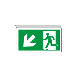 Cartello SOSPESO bifacciale uscita emergenza freccia sn basso ISO 7010