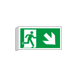 Cartello BIFACCIALE uscita di emergenza freccia basso a dx EN ISO 7010