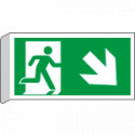 Cartello BIFACCIALE uscita di emergenza freccia basso a dx EN ISO 7010