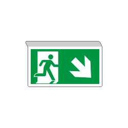 Cartello SOSPESO bifacciale uscita emergenza freccia basso DX ISO 7010