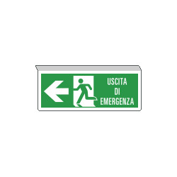 Cartello SOSPESO bifacciale uscita emergenza freccia sx EN ISO 7010