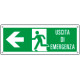 Cartello uscita di emergenza freccia a sinistra e scritta EN ISO 7010