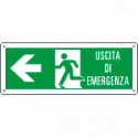 Cartello uscita di emergenza freccia a sinistra e scritta EN ISO 7010