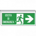 Cartello SOSPESO bifacciale uscita emergenza freccia dx EN ISO 7010