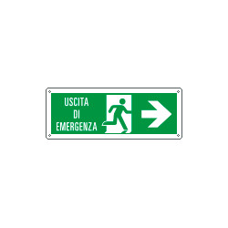 Etichetta uscita di emergenza freccia a destra con scritta EN ISO 7010