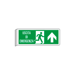 Cartello BIFACCIALE uscita emergenza avanti con scritta EN ISO 7010