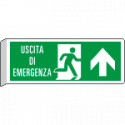 Cartello BIFACCIALE uscita emergenza avanti con scritta EN ISO 7010