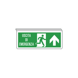 Cartello SOSPESO bifacciale uscita emergenza freccia avanti ISO 7010
