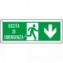 Cartello uscita di emergenza freccia indietro Uscita Em. EN ISO 7010