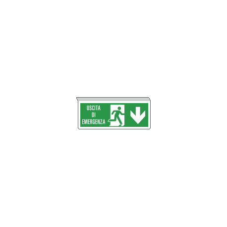 Cartello SOSPESO bifacciale uscita emergenza freccia indietro ISO 7010