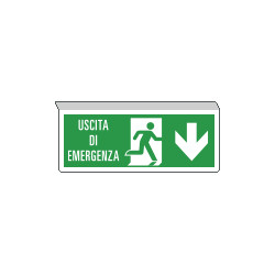 Cartello SOSPESO bifacciale uscita emergenza freccia indietro ISO 7010