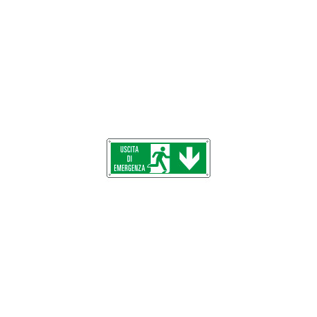 Cartello uscita di emergenza freccia indietro Uscita Em. EN ISO 7010