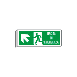 Cartello BIFACCIALE uscita emergenza in alto a sinistra EN ISO 7010