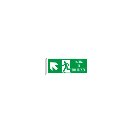 Cartello BIFACCIALE uscita emergenza in alto sn c scritta EN ISO 7010