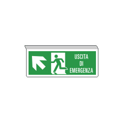 Cartello SOSPESO bifacciale uscita emergenza freccia alto sx ENISO7010