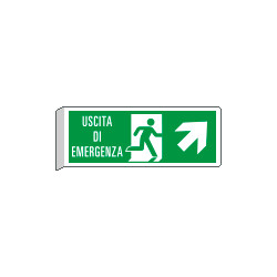 Cartello BIFACCIALE uscita emergenza in alto a destra EN ISO 7010