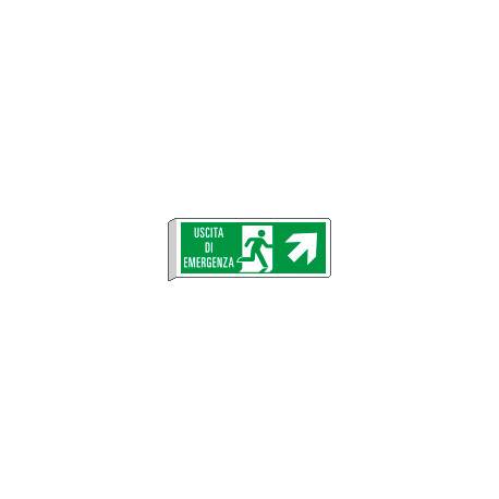 Cartello BIFACCIALE uscita emergenza in alto a destra EN ISO 7010
