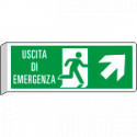 Cartello BIFACCIALE uscita emergenza in alto a destra EN ISO 7010
