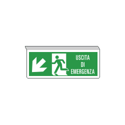 Cartello Uscita di emergenza bifacciale freccia sud ovest EN ISO 7010