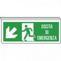 Cartello Uscita di emergenza bifacciale freccia sud ovest EN ISO 7010