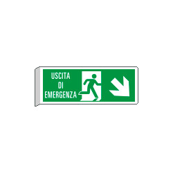 Cartello BIFACCIALE uscita emergenza freccia ds in basso ISO 7010