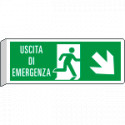 Cartello BIFACCIALE uscita emergenza freccia ds in basso ISO 7010