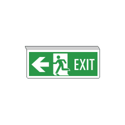 Cartello SOSPESO bifacciale uscita emergenza freccia sx EN ISO 7010