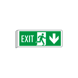 Cartello BIFACCIALE uscita emergenza EXIT freccia indietro EN ISO 7010