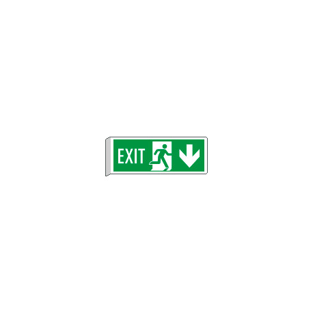 Cartello BIFACCIALE uscita emergenza EXIT freccia indietro EN ISO 7010