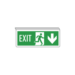 Cartello exit sospeso bifacciale freccia indietro EN ISO 7010