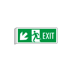 Cartello BIFACCIALE uscita emergenza EXIT freccia basso sx EN ISO 7010