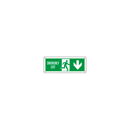 Cartello uscita di emergenza freccia indietro Emerg. EXIT EN ISO 7010