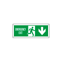 Cartello uscita di emergenza freccia indietro Uscita Em. EN ISO 7010