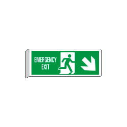 Cartello BIFACCIALE Emergency Exit freccia in basso a dx EN ISO 7010