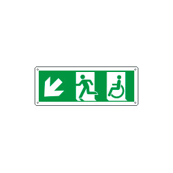 Cartello uscita di emergenza disabili freccia in basso a sx. ENISO7010