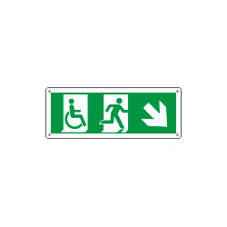 Etichetta uscita di emergenza disabili freccia in basso a dx. ENISO7010