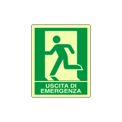 Cartello allum. luminescente uscita di emergenza sinistra EN ISO 7010