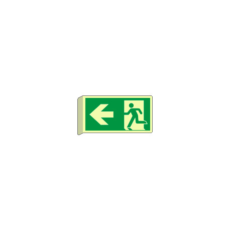 Cartello luminescente uscita di emerg. sinistra EN ISO 7010 BIFACCIALE