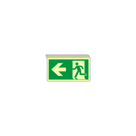 Cartello SOSPESO bifacciale luminescente uscita emerg. SX EN ISO 7010
