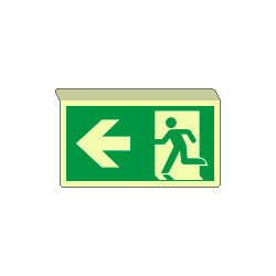 Cartello SOSPESO bifacciale luminescente uscita emerg. SX EN ISO 7010