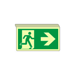 Cartello SOSPESO bifacciale luminescen. uscita emergenza dx ISO7010