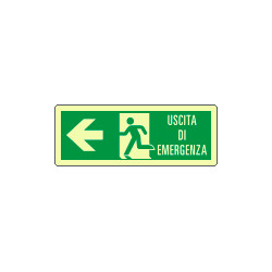 Cartello luminescente DIN "uscita di emergenza" freccia sx EN ISO 7010