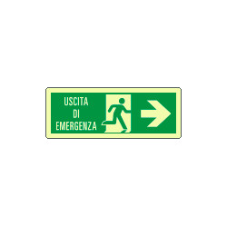 Etichetta adesiva luminescente uscita emergenza freccia dx EN ISO 7010