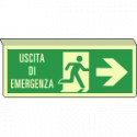Cartello sospeso luminesc. uscita emergenza freccia a dx EN ISO 7010