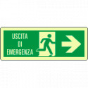 Cartello luminescente DIN "uscita di emergenza" freccia dx EN ISO 7010