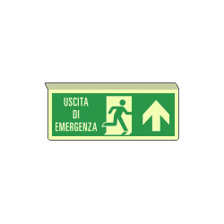 Cartello luminescente uscita di emerg. avanti SOSPESA EN ISO 7010